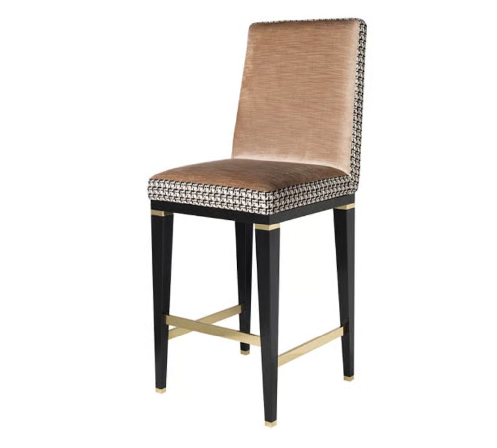Azzure Bar Stool by Frato Interiors with black lacquered wood and brass accents for indoor-outdoor versatility