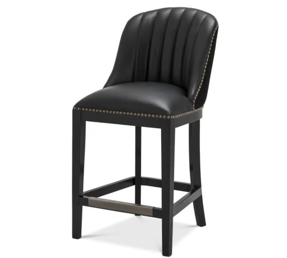 Balmore Roche Black Velvet Bar Stool by Eichholtz with bronze footrest and theatrical presence