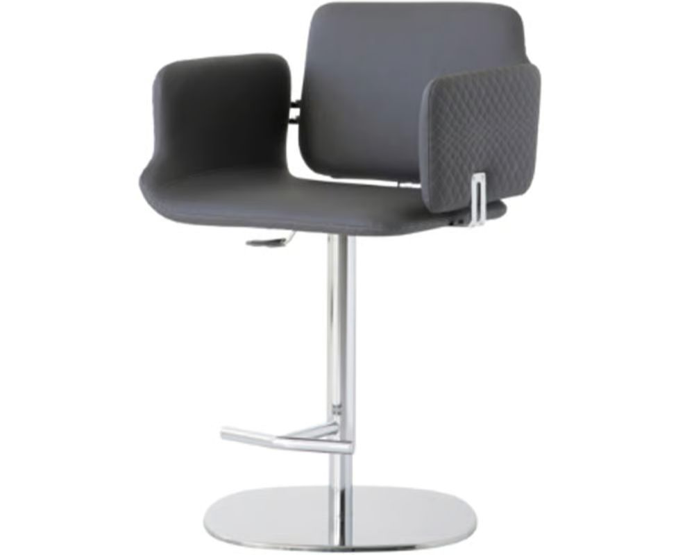 Arka Sg Is Bar Stool by Aria featuring quilted grey upholstery with swivel base