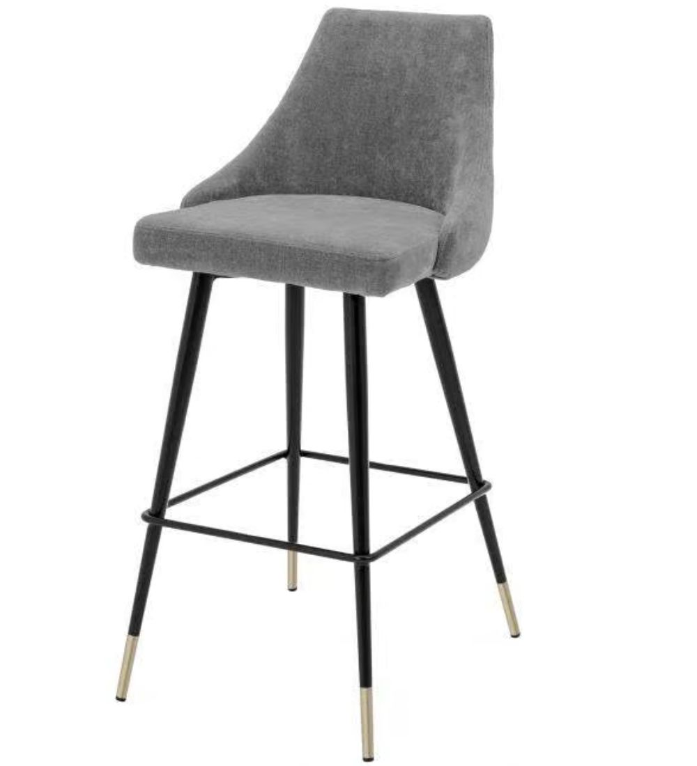 Cedro Clarck Grey Bar Stool by Eichholtz with brass accents and tapered legs