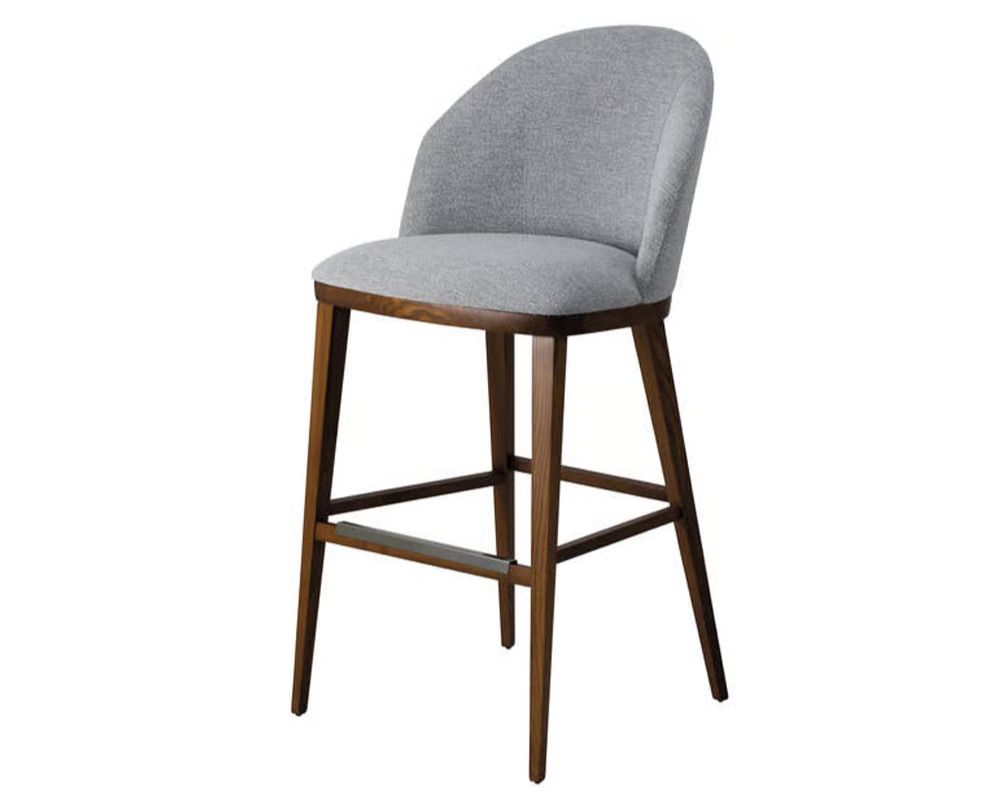 Nora Sg Bar Stool by Aria featuring arched high-back design in soft grey fabric