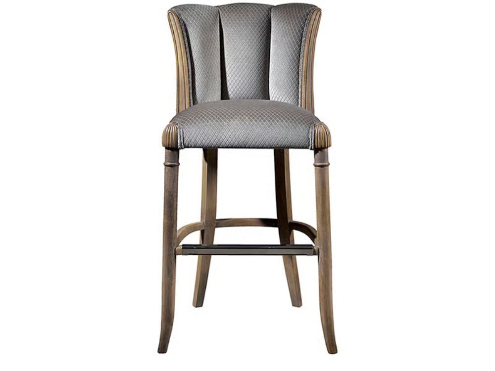 White House Bar Stool by Collection Alexandra with grey channel tufted upholstery
