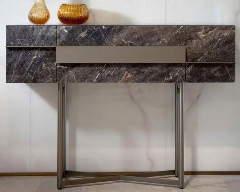 High Buffet Muse Sideboard by Reflex Angelo showcasing black gloss Marmoreflex finish with bronze metal accents