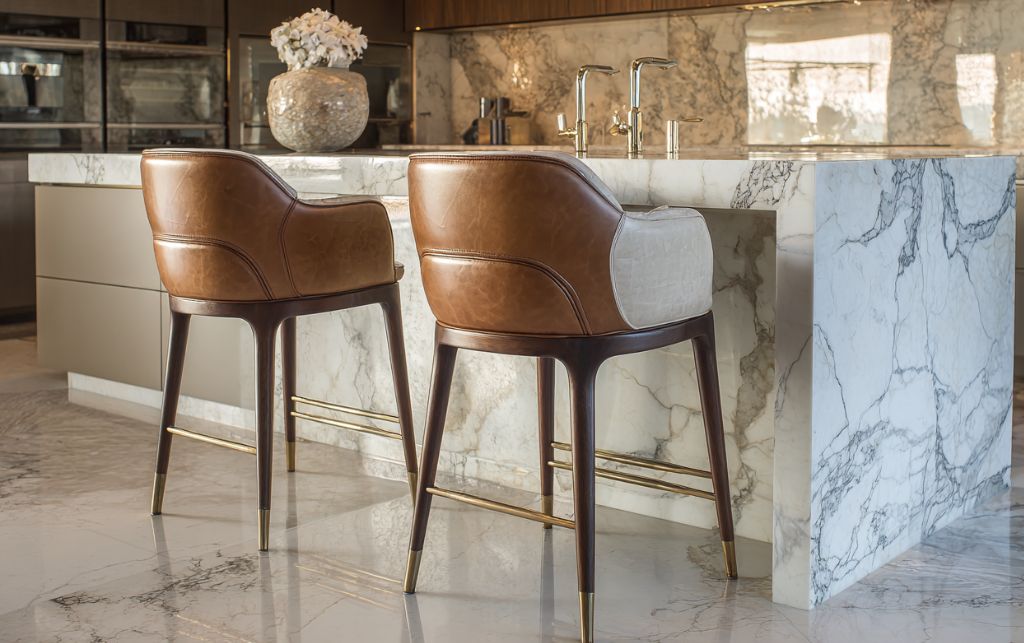 Italian leather bar stool showcasing premium craftsmanship in luxury interior