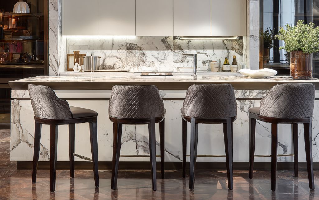 Italian leather bar stool in luxury interior setting