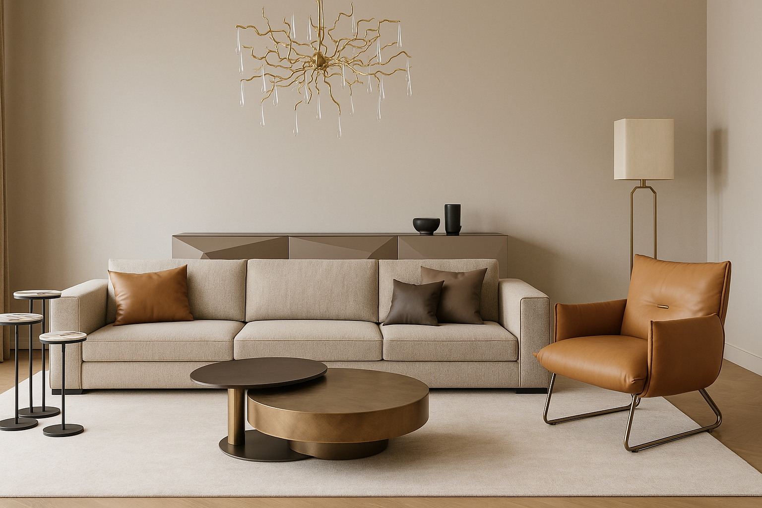 Sora AI-generated luxury living room with sophisticated furniture arrangement and natural lighting