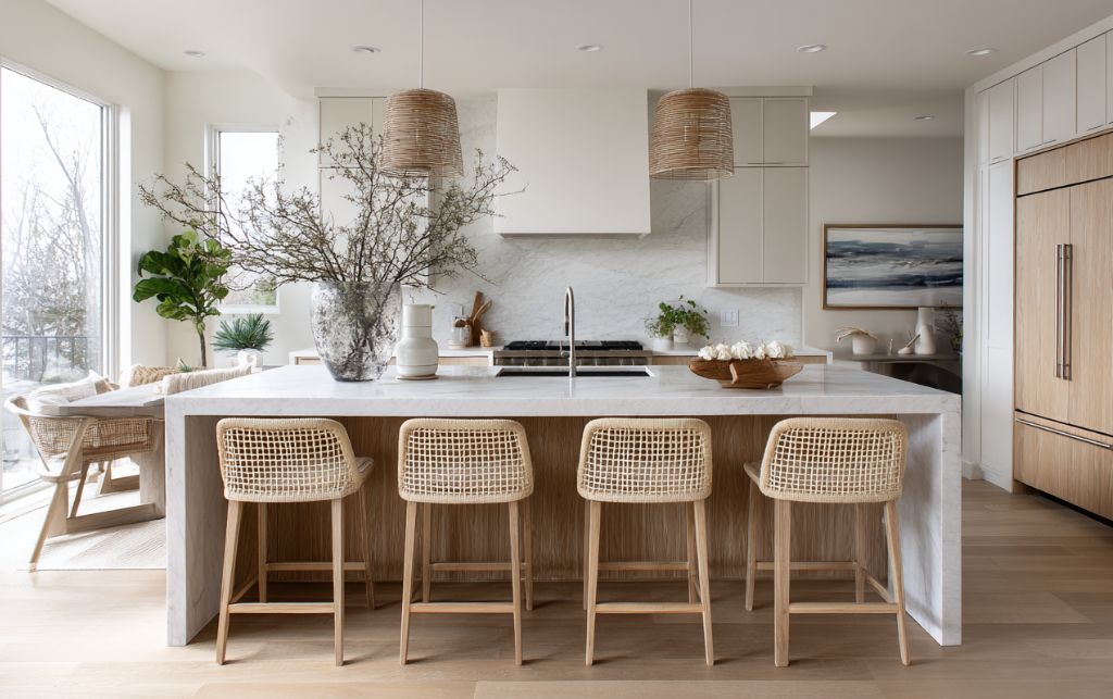 Scandinavian breakfast bar stools showcasing minimalist luxury design in contemporary kitchen setting