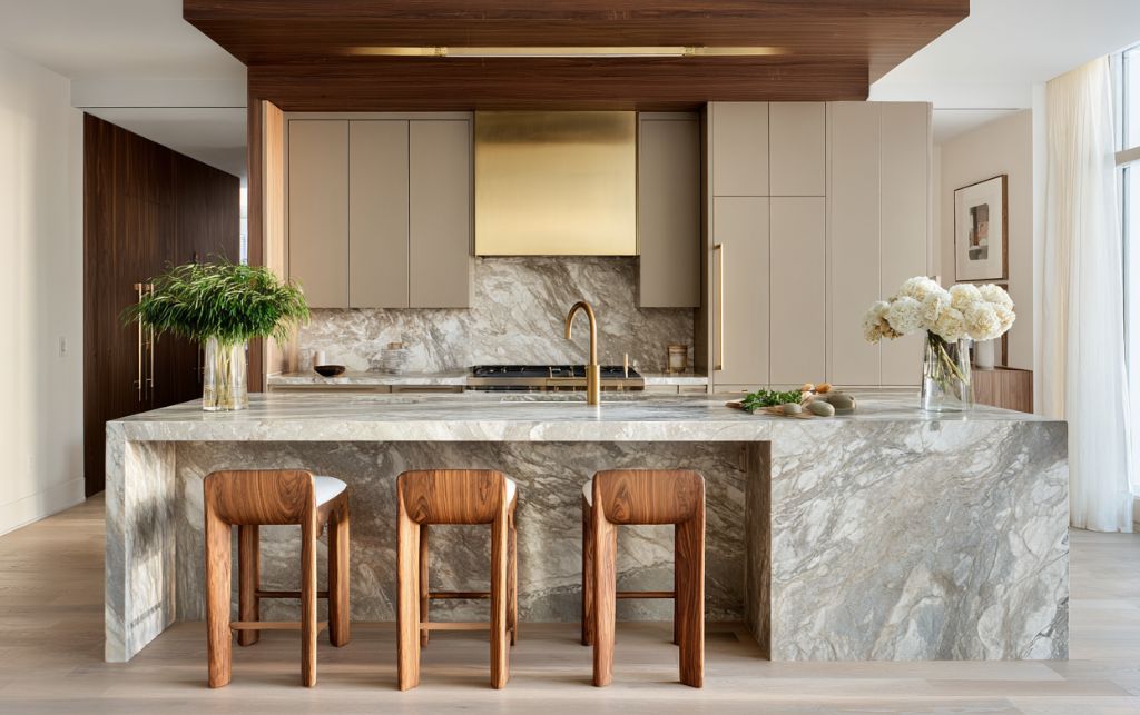 Luxury wooden bar stools showcasing contemporary design and natural materials in sophisticated London interior setting