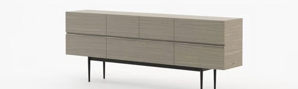 Lagos Sideboard by Laskasas featuring sleek light oak proportions with metal legs in suspended or floor-standing configuration