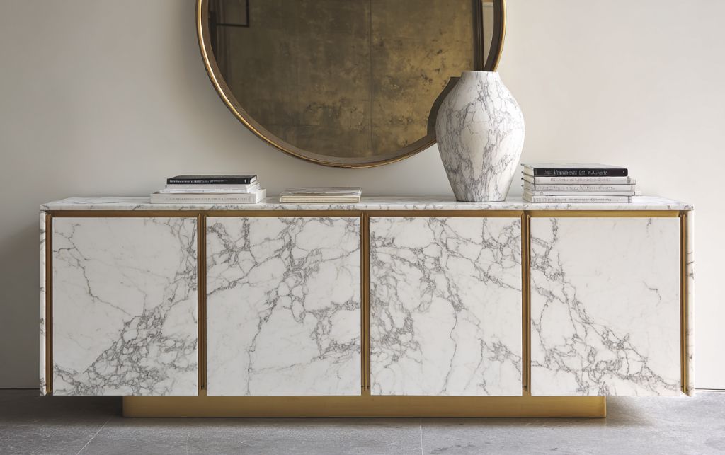 white marble sideboard with mirror