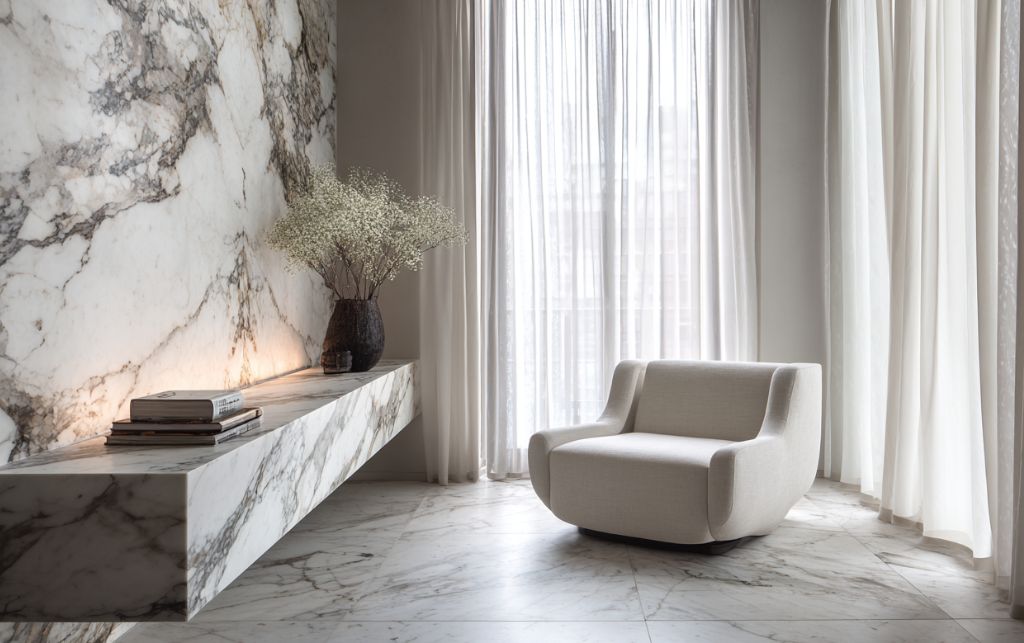 white marble furniture in a modern home