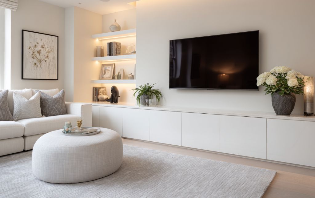 White Corner TV unit in a small living area