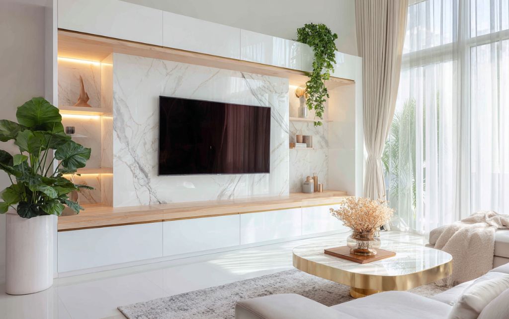 Modern minimalist white TV unit design