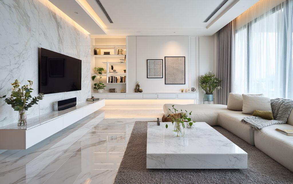 Modern minimalist white TV unit design