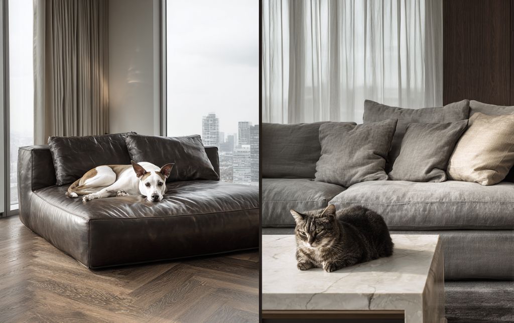 Pet-friendly living room demonstrating comfort and durability of sofa materials