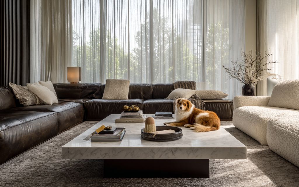 Sophisticated living room showcasing pet-friendly sofa options