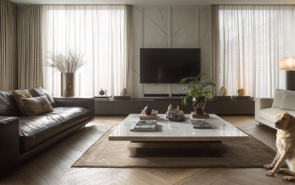 Pet-friendly sofa with protective throws and maintenance solutions