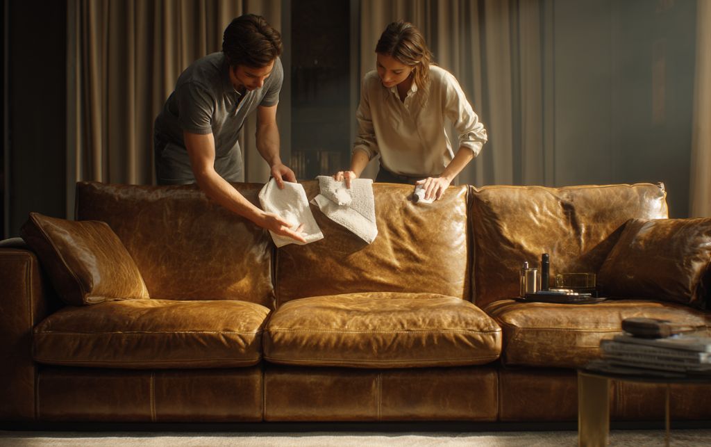 Couple working through decision-making framework for furniture selection