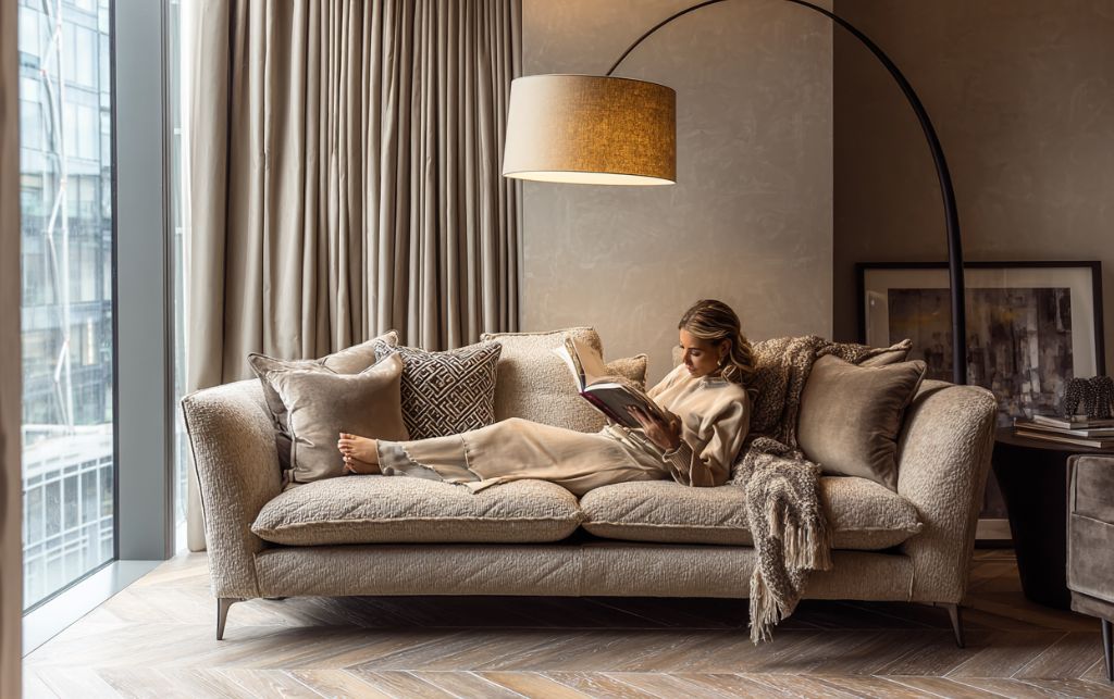 Comfortable fabric sofa demonstrating tactile warmth