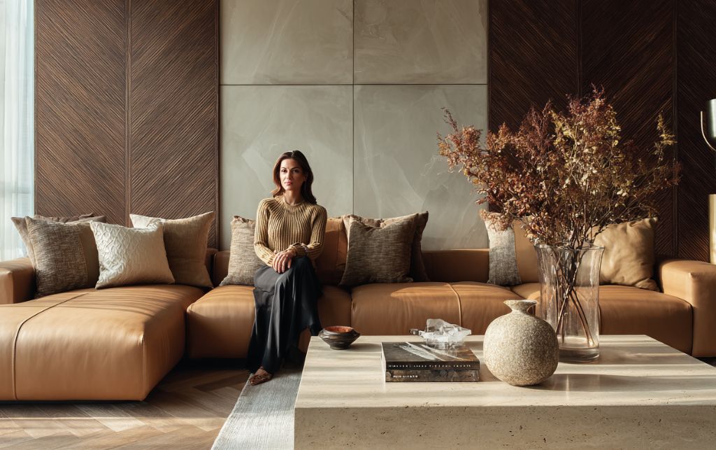 Elegant living room showcasing leather and fabric sofa comparison