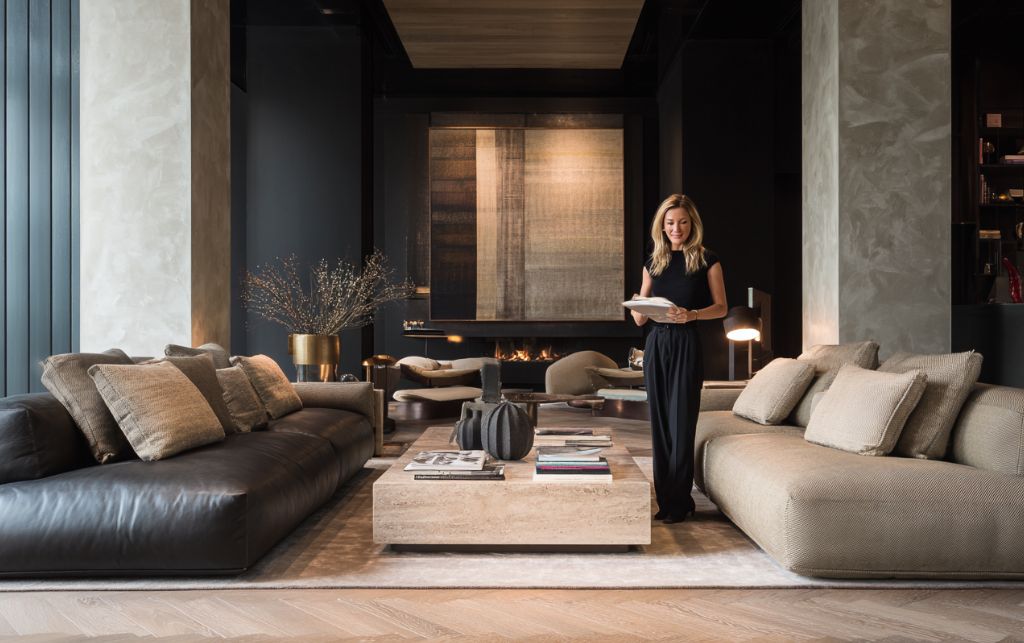 Sophisticated living room featuring luxury sofa as centerpiece