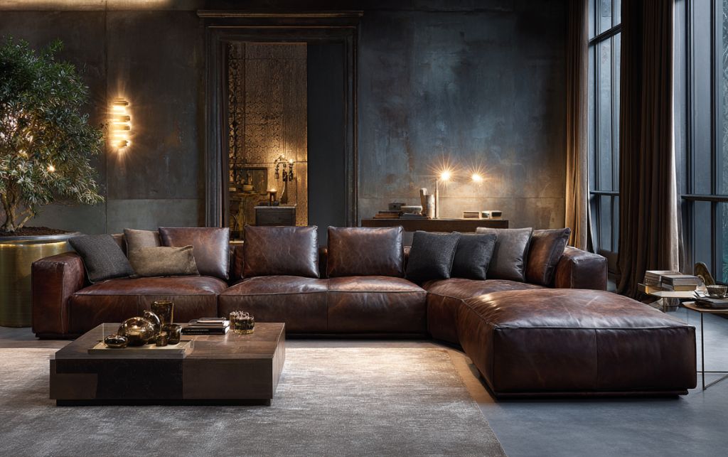 Elegant leather sofa in a refined contemporary living room