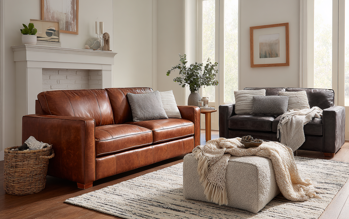 Family choosing sofa upholstery options