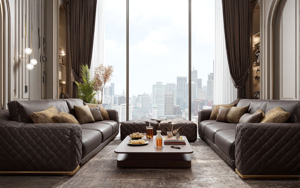 Luxury leather sofa in family living room
