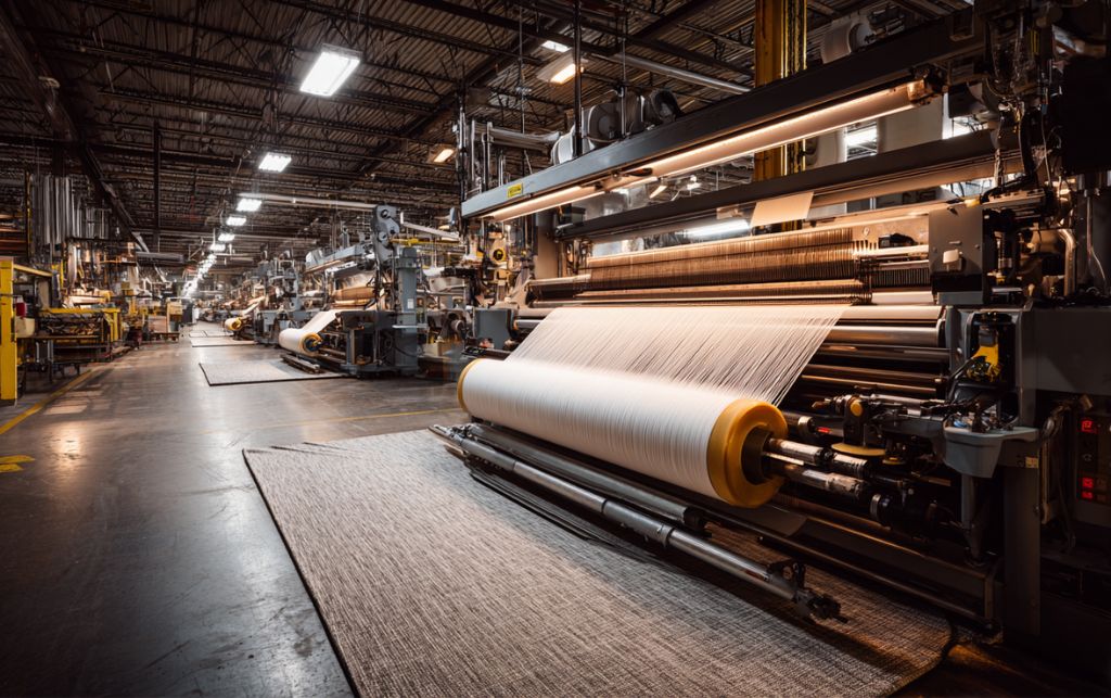 Modern machine-made rug in high-traffic hallway