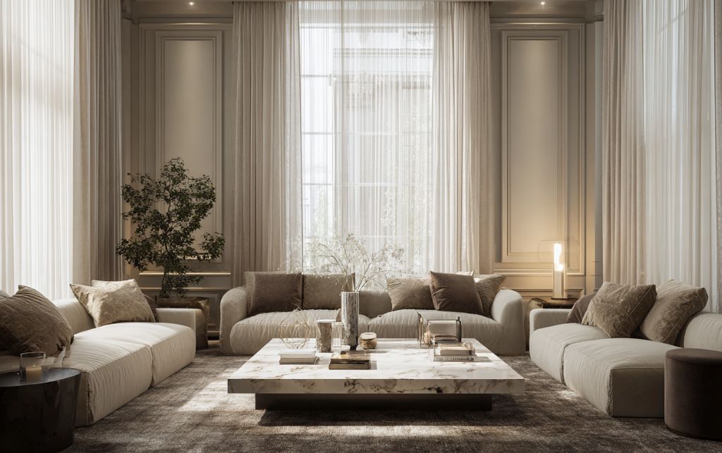 Various room types showcasing appropriate rug selections