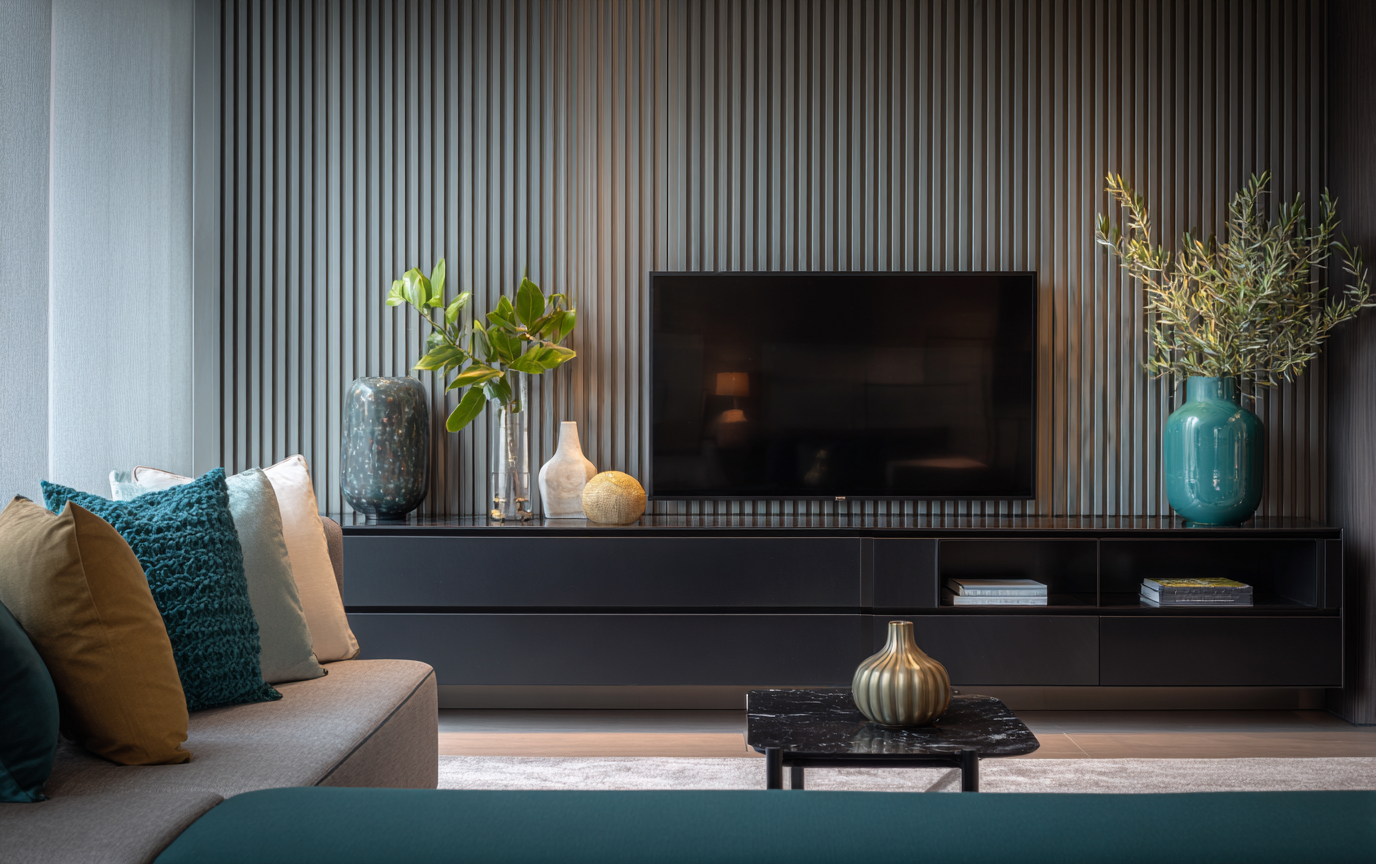 Colour accents with black TV unit