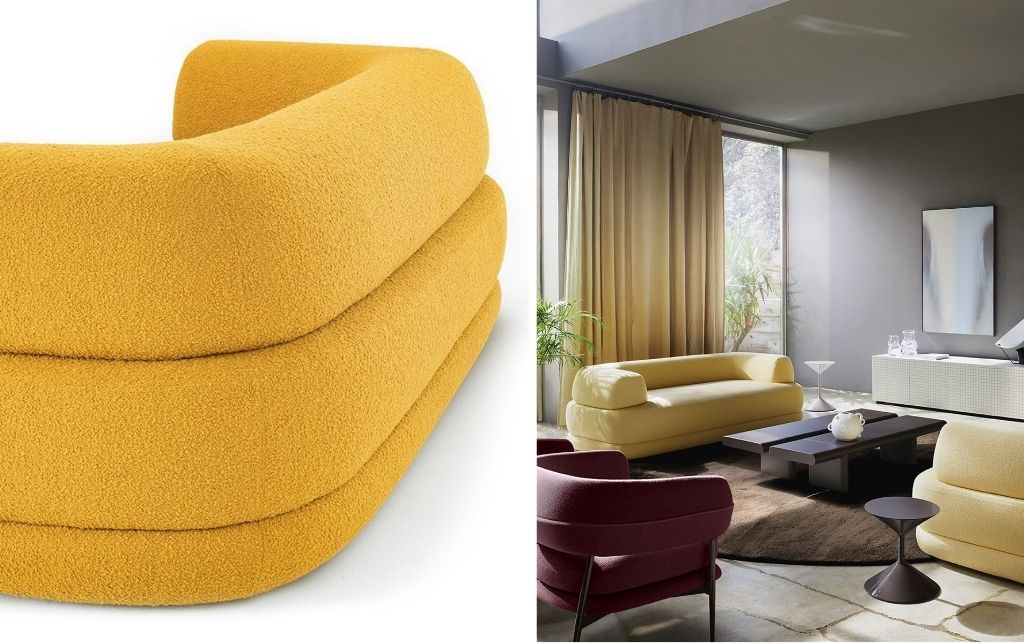 Bumper Sofa by Zanotta in warm pale mustard upholstery