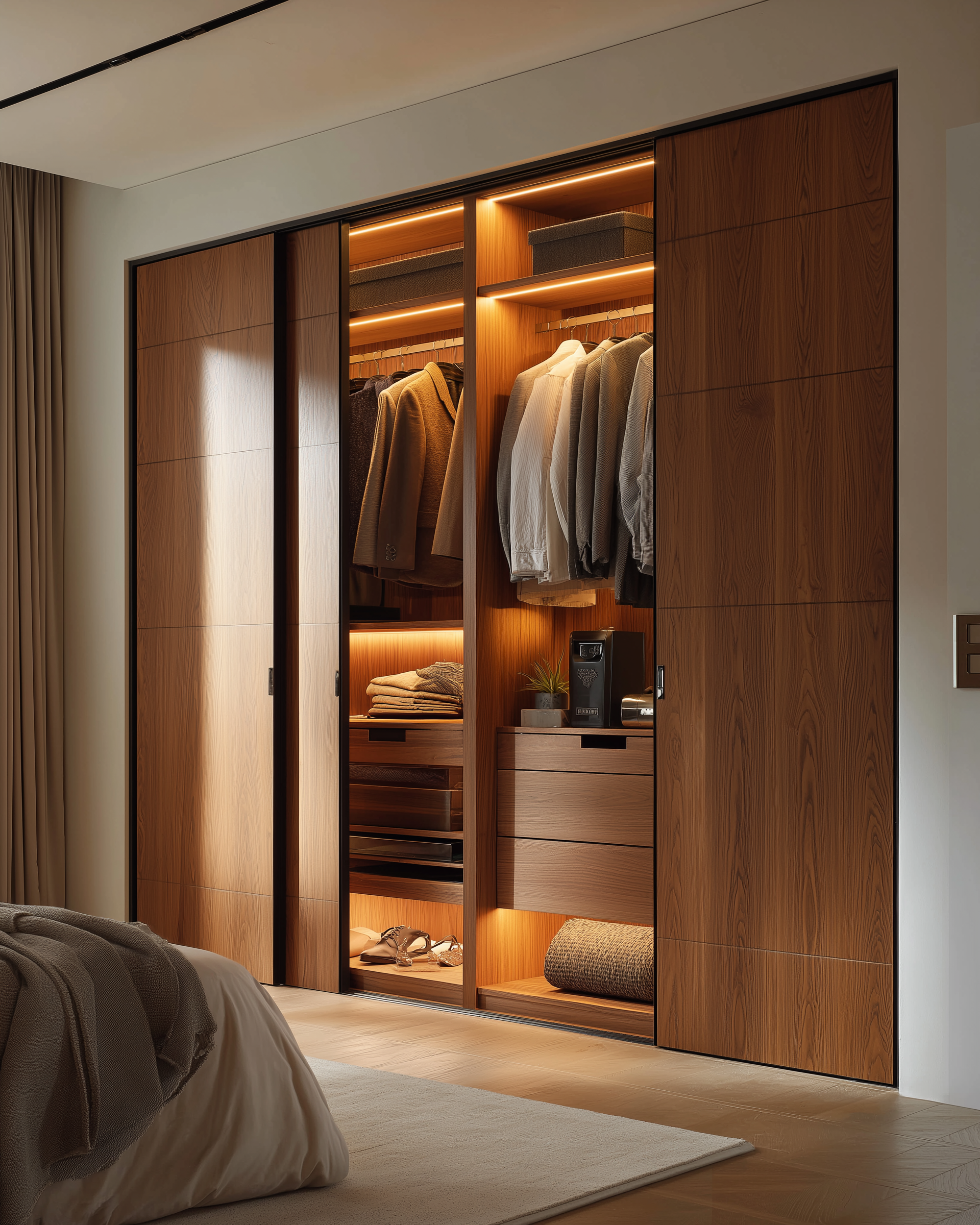 3 door wardrobe with drawers in a luxury interior