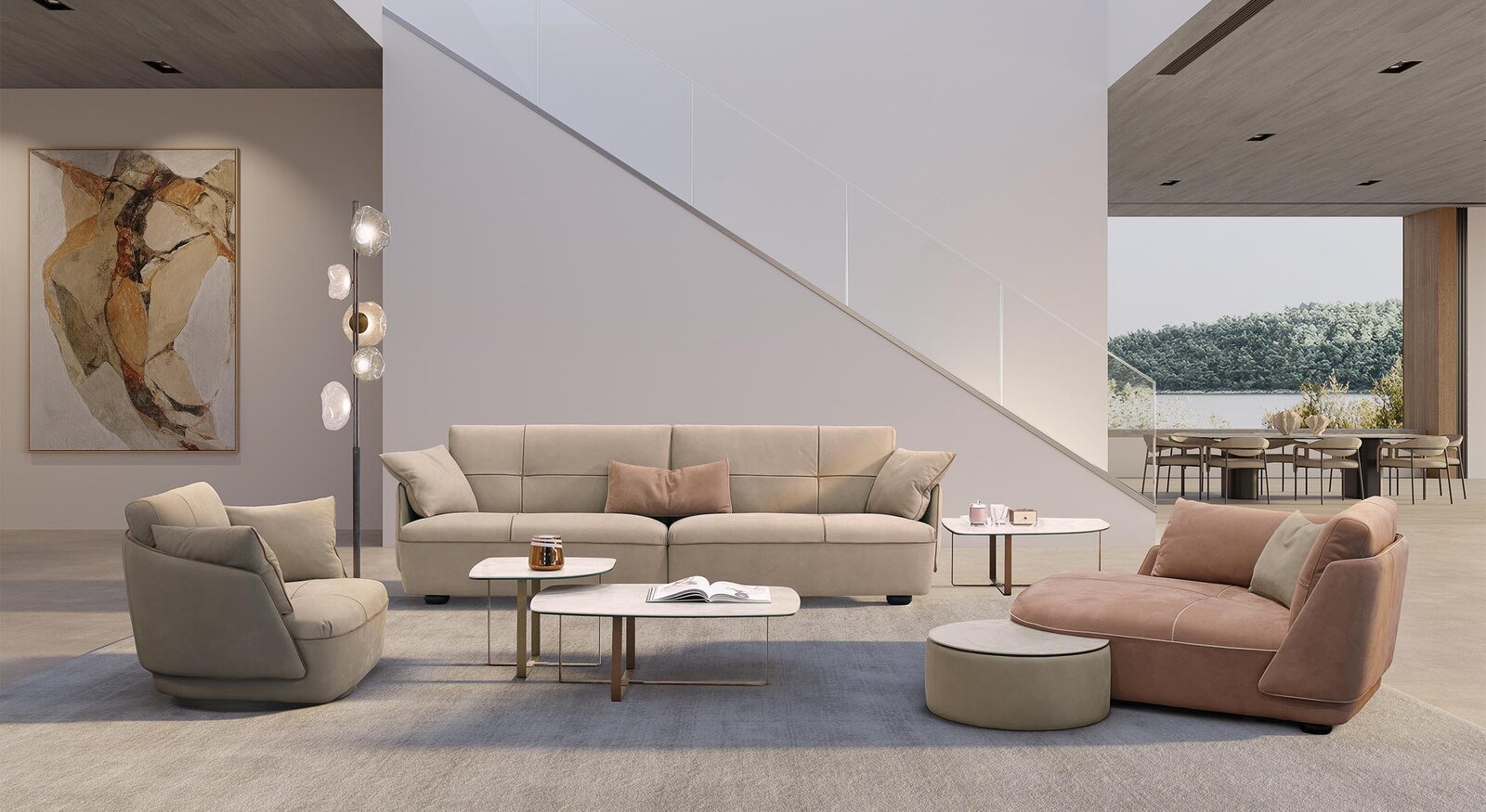 Beige sofas in luxury living room