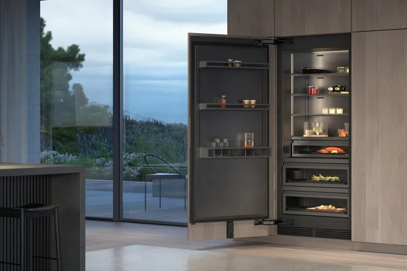 High-end Gaggenau refrigerators with stainless steel finish in modern luxury kitchen
