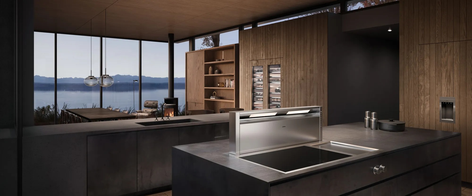 Gaggenau zoneless induction cooktop with sleek controls in contemporary kitchen design