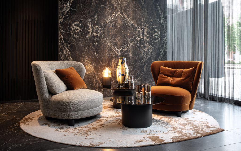 Small accent chairs in a modern living room interior
