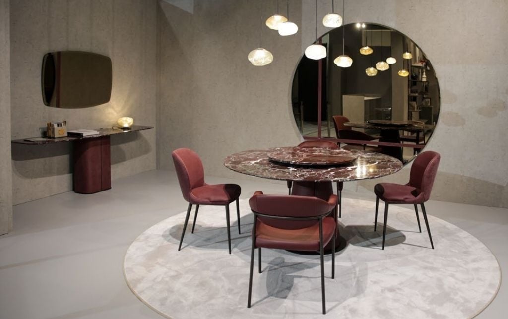 cherry red circular dining table set